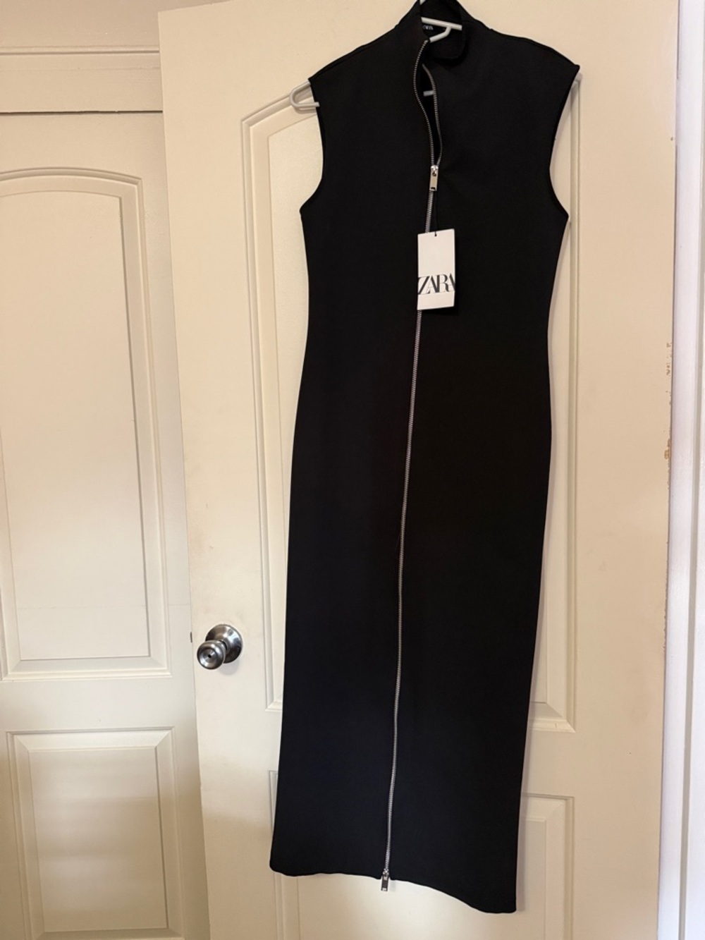 ZARA Black Sleeveless Zip-Front Midi Dress with High Neck